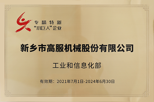 2020年，入選“國家級專精特新小巨人”企業